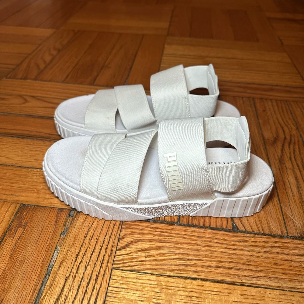 Selena Gomez for Puma White Platform Sandals with Velcro Straps. Limited edition